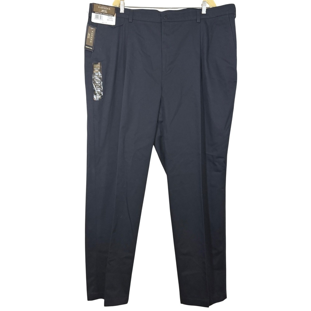 NEW Savane Dress Pants Mens 48x34 Black Pleated Wrinkle Free Deep Dye Crease